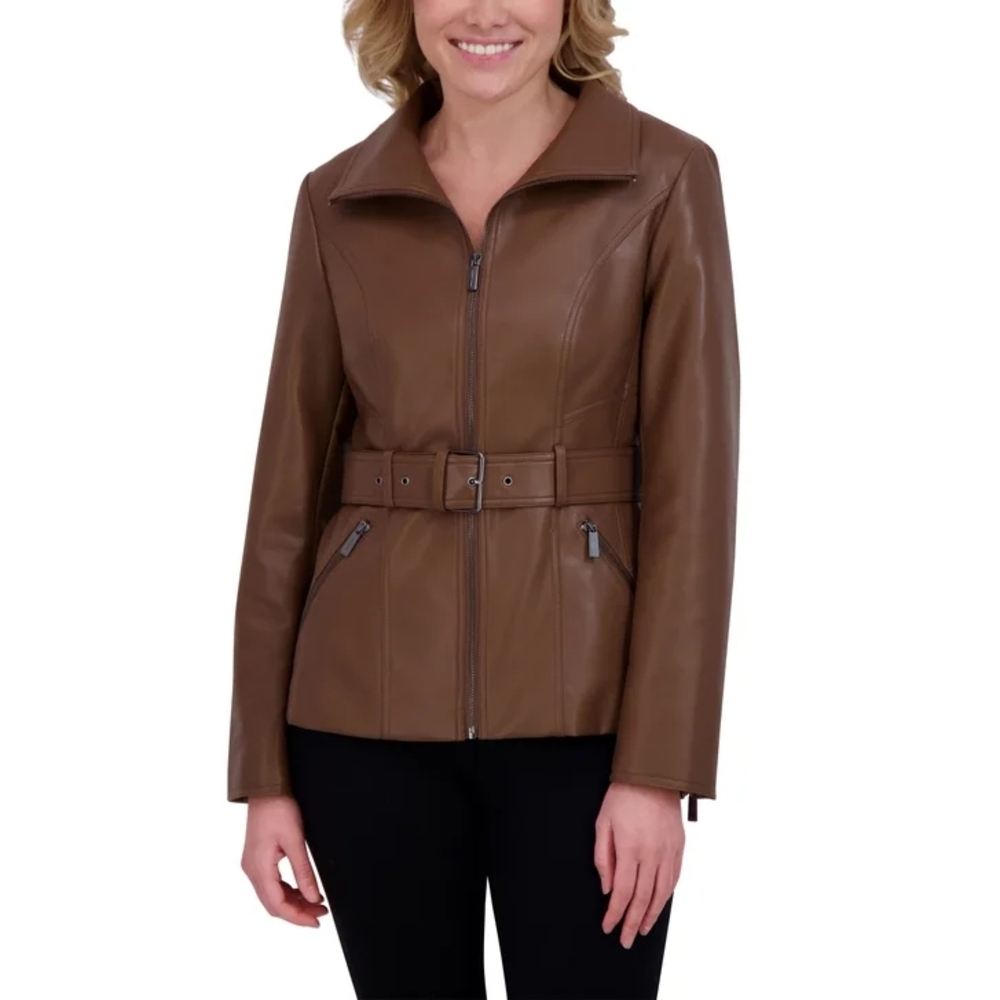 Kenneth Cole Women's Tan Leather Belted Jacket